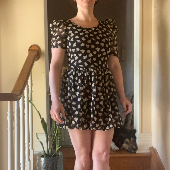 Yellow Floral Mini Tulip Dress - Picture 2 of 7